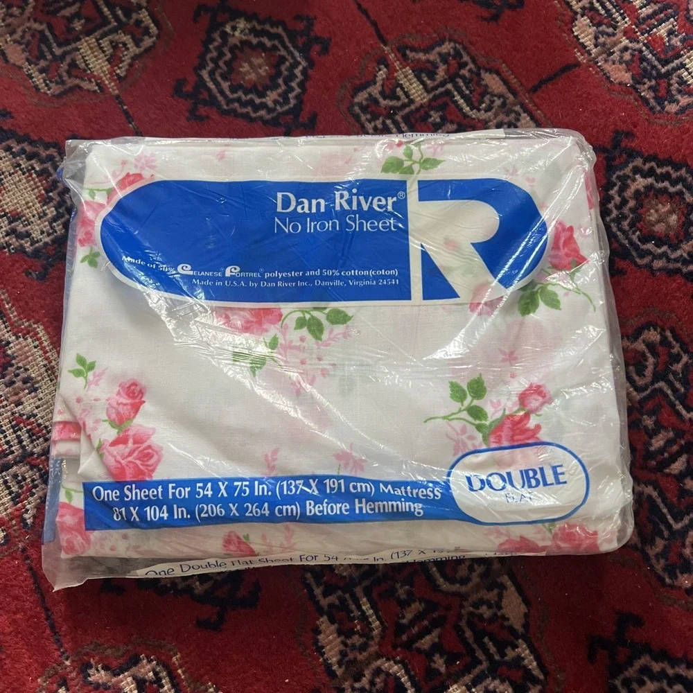 Vintage Dan River Double Flat Sheet Pink Roses NOS Sealed 81x104 No Iron USA